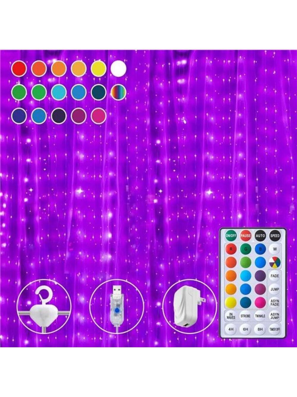 16 Color LED Curtain Lights Fairy String 250 LEDs Twinkle Backdrop Wall Decor